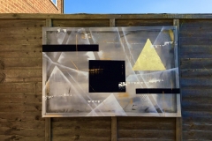 " GEOMETRIC SPACE " - PAINTING DISPLAYED ON A FENCE,IN A DAY LIGHT